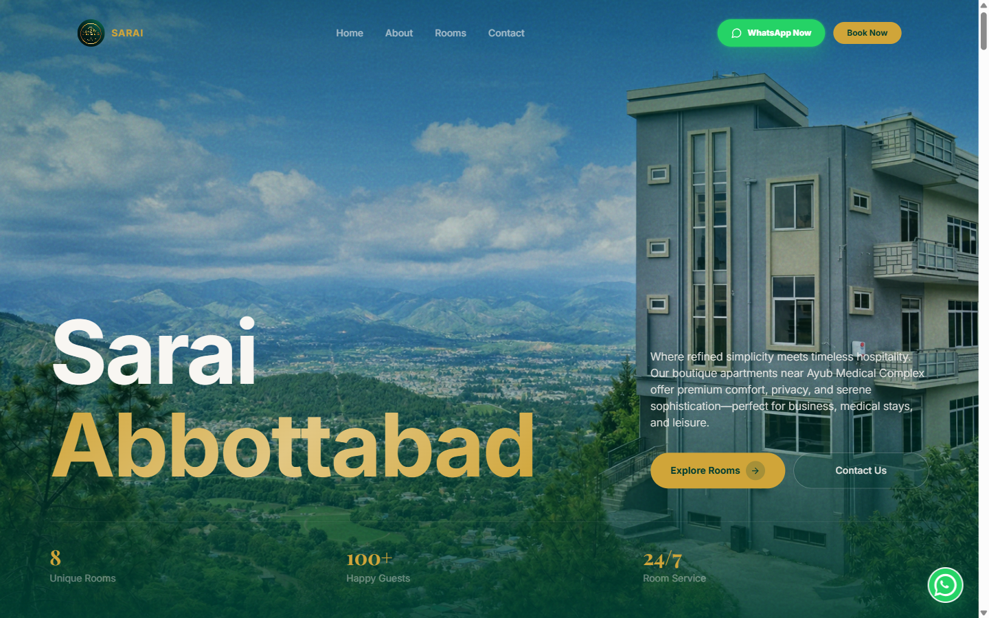 Sarai Abbottabad boutique hospitality homepage with mountain view property photography